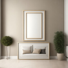 Mock up poster frame in white cozy children room interior background, 3D render Ai Generated