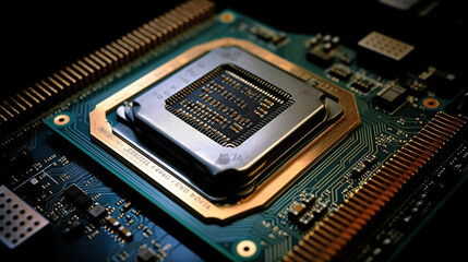 Computer processor close-up, made with generative AI