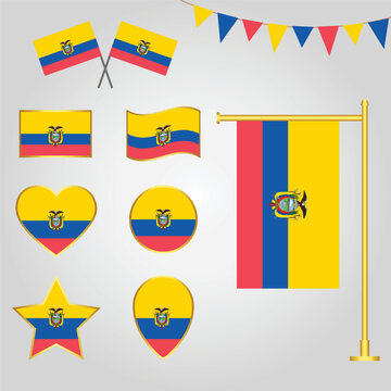 vector collection of Ecuador State of South America emblems and icons in different shapes