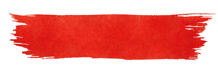 Red stroke of watercolor paint brush isolated on transparent background