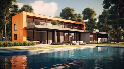 modern luxury villa, real estate, house with  pool, generated AI