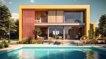 Obraz na płótnie Canvas modern luxury villa, real estate property, house with pool, generated AI
