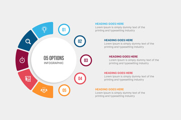 Creative Circle Infographic Template Design with 5 Steps Options