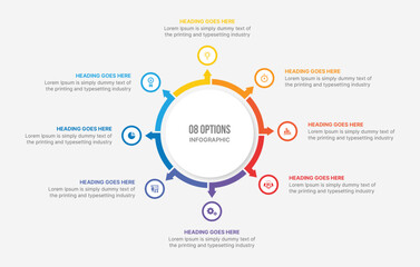 Cycle Infographic Template Design With 8 Steps or Options, Workflow or Process Diagram