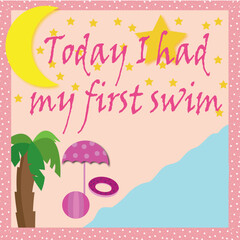 baby card, baby girl card, milestone card, Today I had my first swim