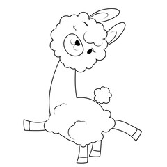 Funny alpaca coloring page in black lines 