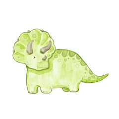 Watercolor Dinosaur triceratops, animal jurassic cartoon illustration