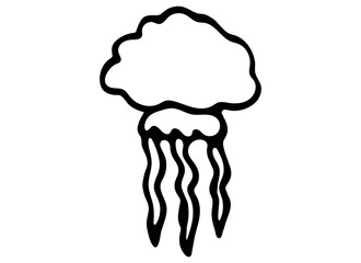 Black and White Jellyfish Isolated on White Background. Hand Drawn Coloring Book with Jelly Fish Clipart Illustration. Coloring Page for Kids.