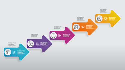 arrow growth steps timeline infographic element report background with business line icon 5 steps