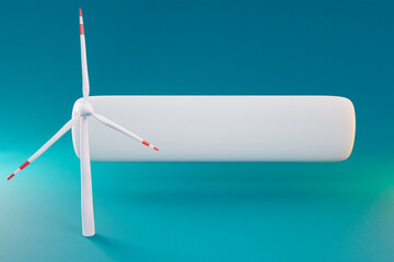 floating chat symbol for phone application on colorfull infinite background; miniature windmill sustainablity renewable energy concept; 3d illustration