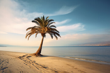 Fototapeta premium Palm tree on an empty beach photography
