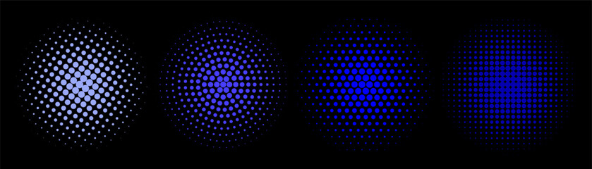 Set of halftone circles. Vector illustration,