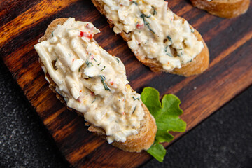 pate crab meat or crab stick healthy meal food snack on the table copy space food background rustic top view © Alesia Berlezova