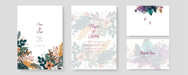 Fototapeta na wymiar colorful colourful floral flower vector watercolor colorfull wedding invitation card template set with golden floral decoration