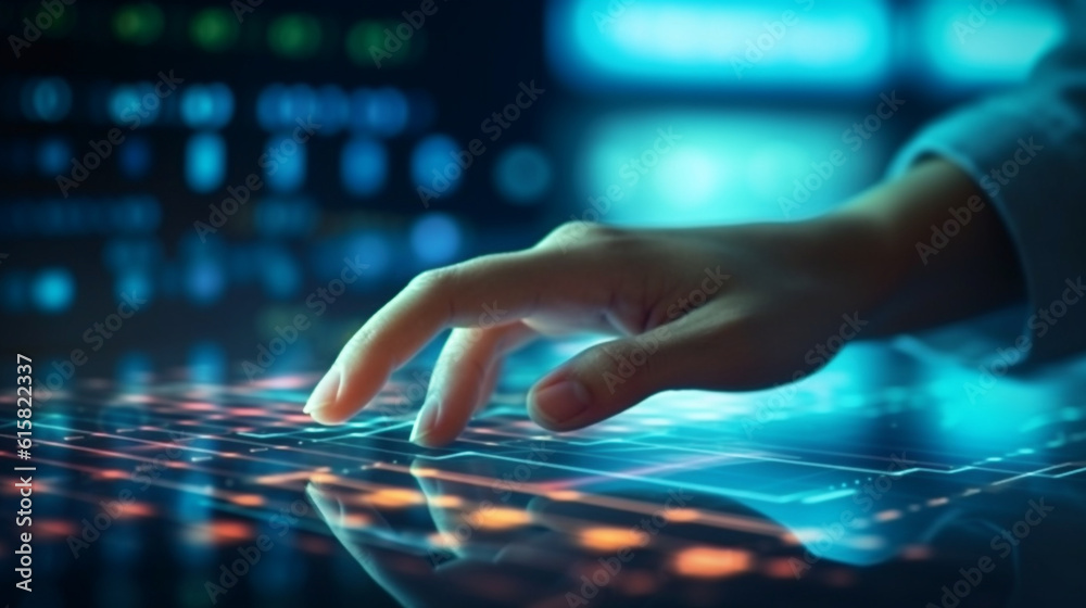 Wall mural data scientist, analyzing financial data on futuristic virtual interface. algorithm. global business