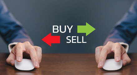 businessman choose click strategy investment plan buy or sell stock exchange trade, business...