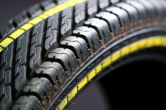 a bicycle tire on a black background with copy space in the top right corner and bottom left corner, as well