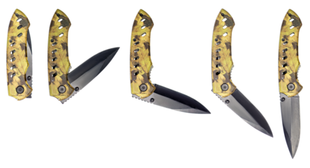 penknife with varying degrees of blade openness, top view