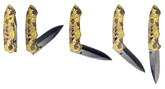 penknife with varying degrees of blade openness, top view