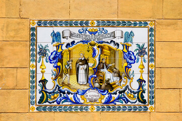 Medieval tile decoration in building walls, Valencia, Spain
