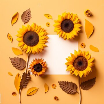Creative Layout made of Sunflower Flowers on a paper background to make note Cards Generated by AI