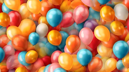  Bright Shiny Multicoloured balloons filled with helium, balloon stack of Multiple Colours, Pink, Orange, Blue and Red balloons background © Delights