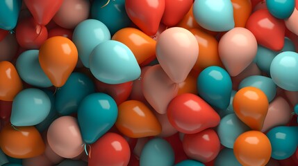 Bright Shiny Multicoloured balloons filled with air, balloon stack of Multiple Colours, Pink, Orange, Blue and Red balloons background - Powered by Adobe