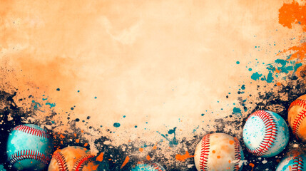  Wallpaper with baseball balls, clear background with copy space. Sports template. Banner for birthday cards, invitations, baseball-themed advertisements. 