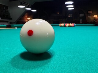Billiard balls on a large table. Billiard nine
