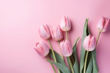Pink tulips on a pink background. Generative AI