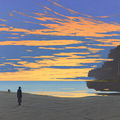 Tranquil Coastal Retreat: Evening Sunset in Futuristic City