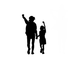 Happy fatther's Day. Vector cute illustrations of father and daughter hugging,  Family. Fatherand the daughter. Father and the daughter silhouette. Black andwhite father and the daughter illustration.