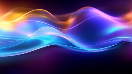 abstract blue violet yellow neon background, unfocused curvy glowing lines, colorful fantastic wallpaper - AI generated.