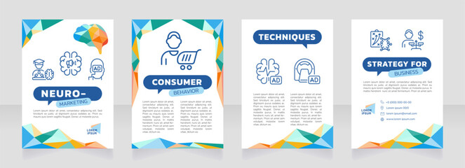 Neuromarketing multicolor premade brochure template. Consumer behavior. Marketing strategy. Neuroscience booklet design with icons, copy space. Editable 4 layouts. Roboto light, Kanit fonts used