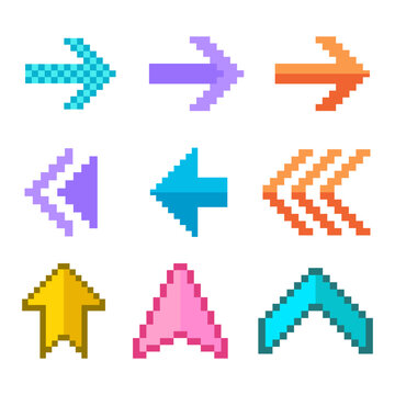 Arrow pixel art, pixel cursor arrow set 