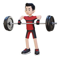 3D Sportsman Character Strengthening Shoulder Muscles with Upright Row Workout