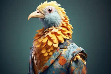 Fototapeta premium bird as a fashion designer, fantasy illustration, generated with ai
