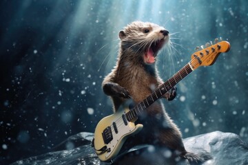 otter as a rock star, fantasy illustration, generated with ai - obrazy, fototapety, plakaty