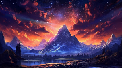 beautiful universe starry sky milky way starry night sky stars wallpaper background illustration, in the style of bright fantasy scenery. ai generative