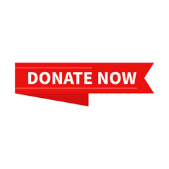 Donate Now In Red Color Rectangle Ribbon Shape For Announcement
