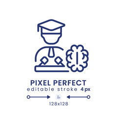 Neuro influencer linear desktop icon. Cognitive neuroscience. Social network. Pixel perfect 128x128, outline 4px. GUI, UX design. Isolated user interface element for website. Editable stroke