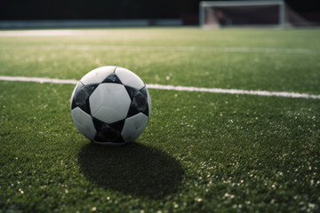 Obraz premium A soccer ball on a field. Generative AI