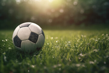 Fototapeta premium soccer ball on grass. Generative AI