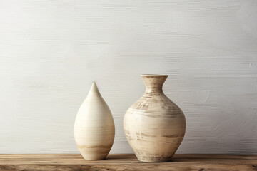Fototapeta na wymiar Home decoration composition with vases on shelves. Generative AI
