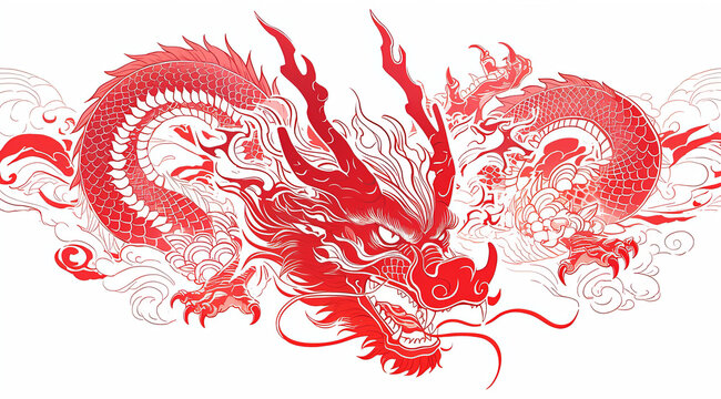 Traditional Chinese dragon engraving illustration. Chinese year of the dragon