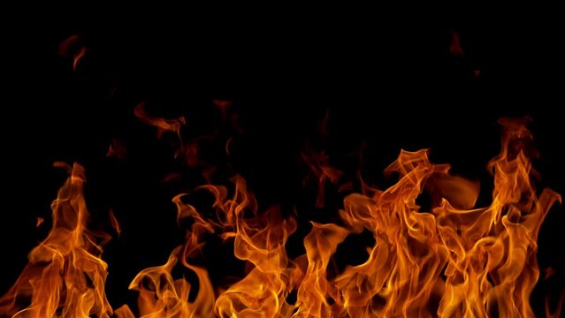 Super Slow Motion of Fire Line Isolated on Black Background. Filmed on High Speed Cinema Camera, 1000 fps.