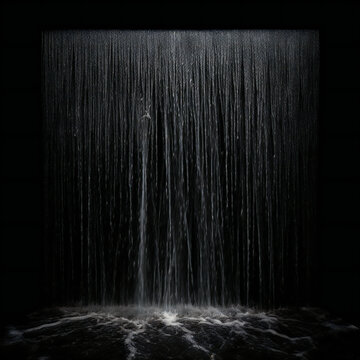 Waterfall water falling on isolated black background. Generative AI.