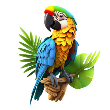 Colorful Parrot. Transparent background. Generative AI.