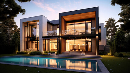 Modern modular private black townhouses. Residential architecture exterior. 