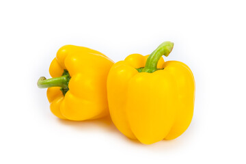 Yellow pepper isolated on white background. Yellow sweet, Bulgarian, lettuce pepper. Fresh vegetables. Vegan. Close-up. Healthy food.